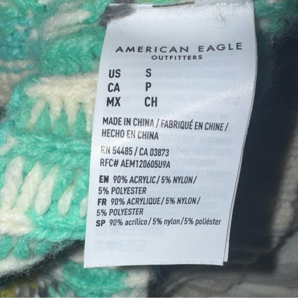 American Eagle Fair Isle Mock Neck Sweater NWT Y2K mid 2010s mint cream Small - Picture 6 of 12